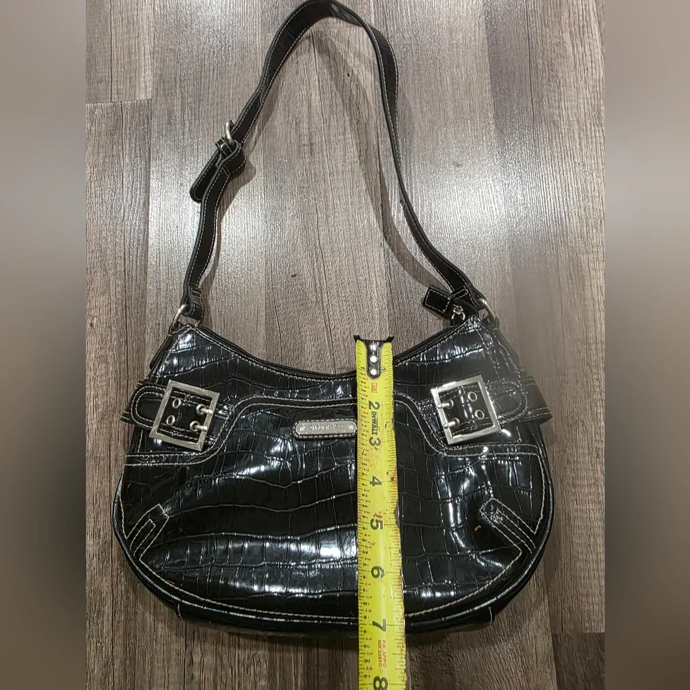 ROSETTI Y2K CROC EMBOSSED BLACK LUNE CROISSANT BAG Shoulder Preppy 2000s Shiny